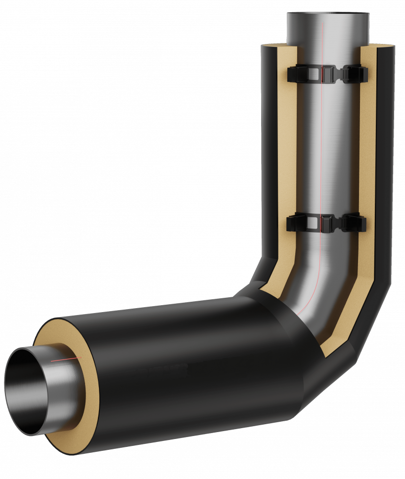 Отвод стальной в изоляции ППУ-ПЭ 90 градусов 57х3,0/125